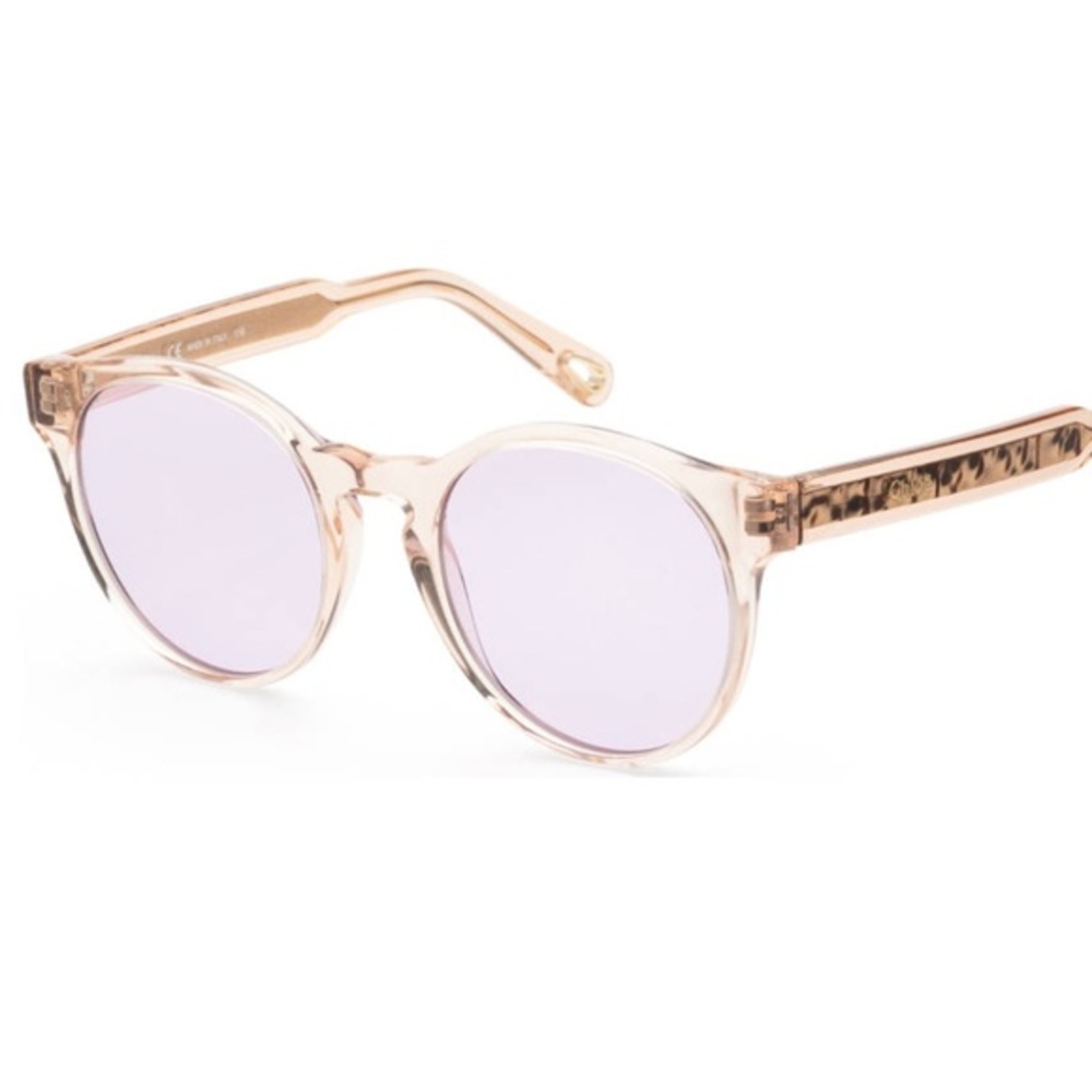 Chloe Round Sunglasses in Pale Pink with Light Lavender Lenses